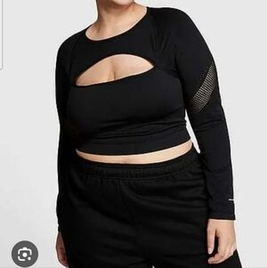 Pink Seamless Mesh Long-Sleeve Crop Top Black womens extra large XL